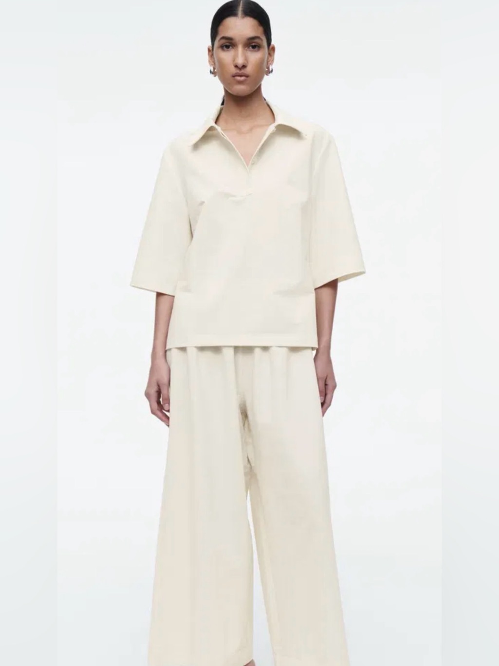 Cos Minimal Cotton Polo Shirt In Ivory Size Small